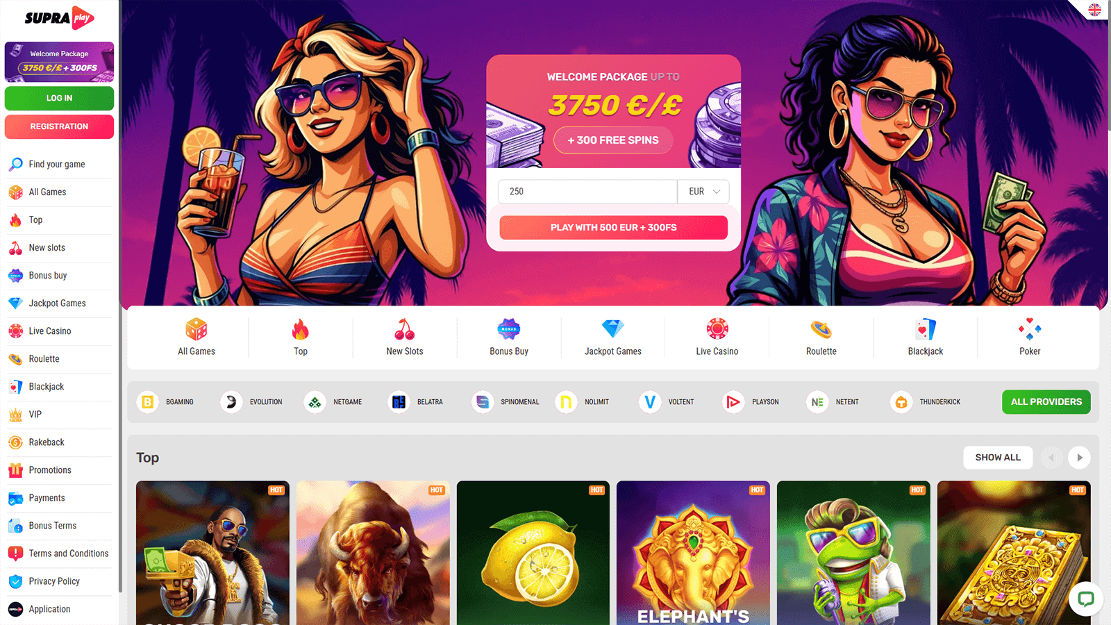 SupraPlay Casino Homepage