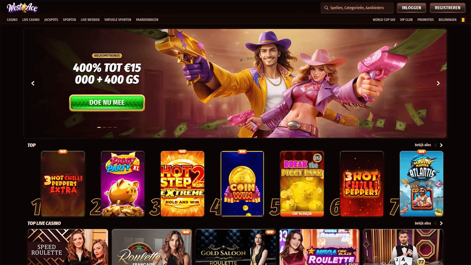 WestAce Casino Homepage in Nederland